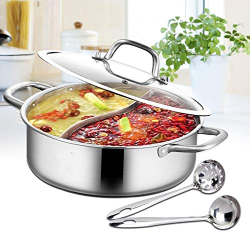 Fetcoi Yin Yang Hotpot - Olla de acero inoxidable con tapa (32 cm, apta para cocinas de inducción)