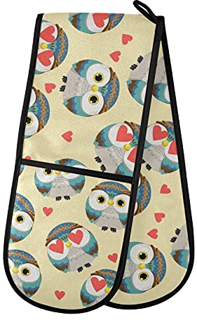 PUXUQU Ofenhandschuhe Süß Eule Muster Topfhandschuh Oven Mitts Backhandschuhe Topflappen für Zuhause Küche Backen Kochhandschuhe
