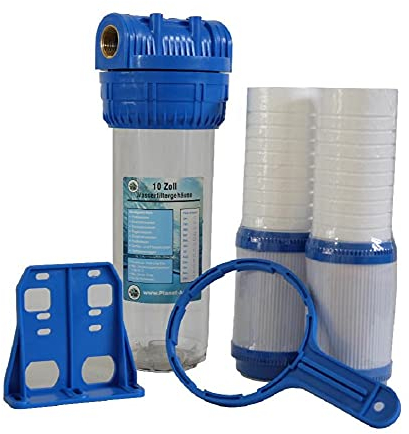 Wasserfilter Vor Filter Gehäuse Set Filtergehäuse 10 Zoll 1 IG + 2 Kombi Filter (Sediment Aktivkohle) Hauswasser Trinkwasser Garten Brunnen Zisterne Küchen Pool gegen Bakterien Viren Gerüche