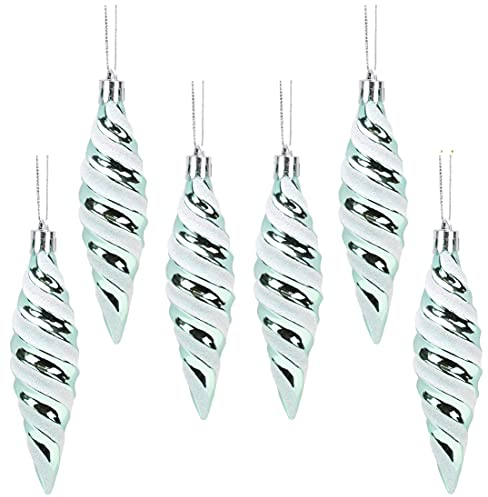 Christmas Concepts® Pack of 6-110mm Large Spiral Shaped Baubles - Shiny & Glitter Decorated - Christmas Tree Decorations (Mint Green)