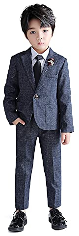 LOLANTA Kinder-Tweed-Anzug, 2-teiliges festliches Set für Jungen, Hochzeits-Party-Outfits, Karierter Blazer und Hose, Abschlussball-Anlasskleidung, Blau, 3-4 Jahre, 90