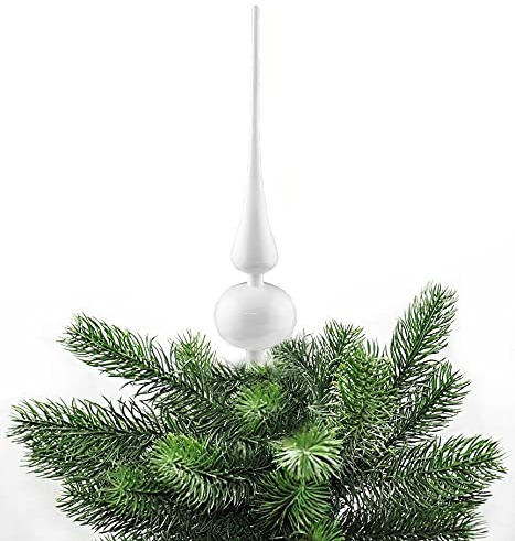 JACK Kunststoff Christbaumspitze Spitze Höhe 28cm, Ø 6cm Weihnachtsbaum Spitze Gold Silber Rot Grau Weiß Glanz, Farbe:Weiß