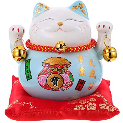 BESPORTBLE Winkenden Katze Glück Katzen- Keramik Maneki Neko Glückliche Fengshui Katze Sparschwein Reichtum Katze Dekoration (Blau)