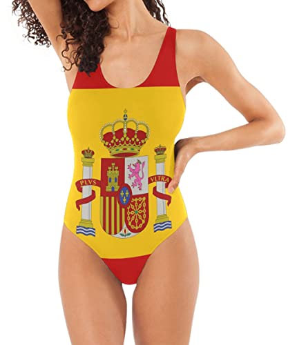 CHIFIGNO Maillot de bain une pièce pour femme Motif drapeau de l'Espagne Taille S à XL, Multicolore, Taille L