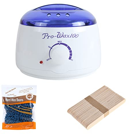 Wax Warmer Hair Removal Kit, Painless at Home Wax Kit, Built in Thermo Safety Control and with Handle Removable Pot, 2 Different Flavor Hard Wax Beans, for Women/Men (White-B)