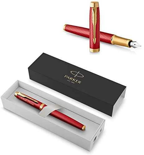 Parker IM Premium Fountain Pen with Engraving | Premium Pen | Gift Box | Blue Ink | Personalised Gift | Name | Engraved | Fountain Pen | Birthday | Gift Idea (Red G.C.)