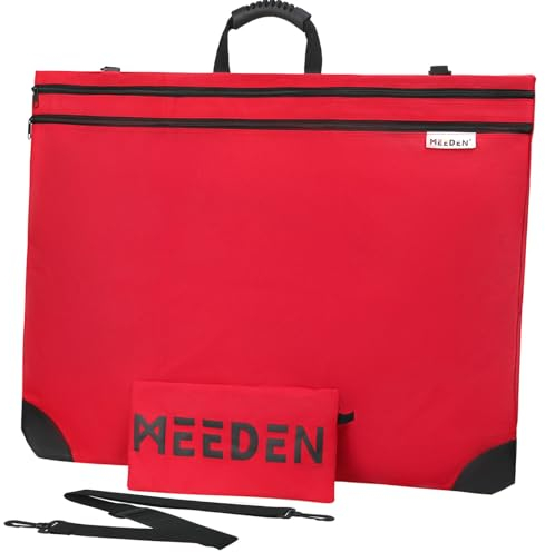 MEEDEN Professionelle Kunstmappe, Künstler Portfolio Tasche, A3 Tragetasche mit Schultergurt, Wasserdicht Zeichenmappe mit Griff für A2/A3/A4 Mappe, Zeichenbrett, Leinwand, Rot(51 X 66 X 3cm)