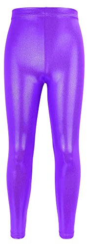 NewL Pantaloni da Ballo per Bambini e Ragazze, da Ginnastica e da Danza Metallizzata Lucida per Costumi da spettacoli (Viola, 11-12 Anni)