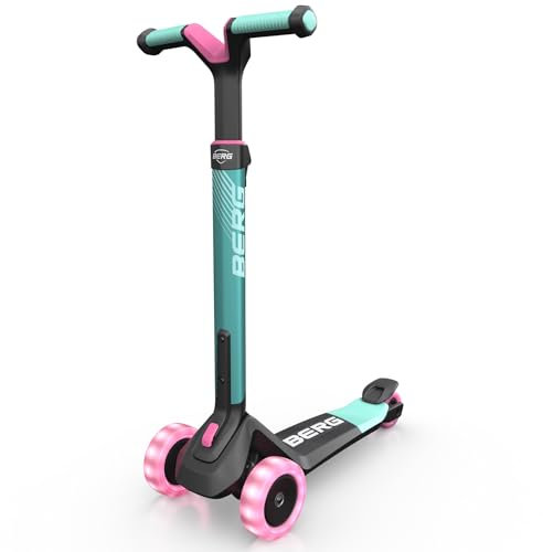 BERG Nexo Kinderroller Kinderscooter faltbar ab 2 Jahre | Höhenverstellbarer Tretroller Scooter mit LED Rädern | Dreirad Roller für Kinder Jungen & Mädchen, bis 12 Jahre | Farbe: Mint