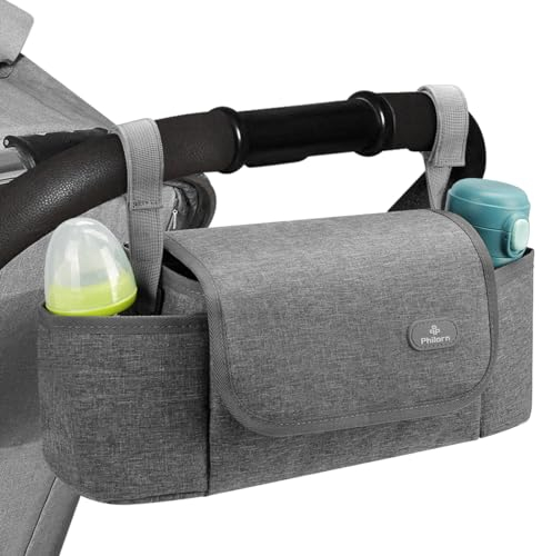 Philorn Kinderwagen Organizer Kinderwagentasche, Buggy Organizer Tasche mit Isolierten Getränkehalter Schultergurt, Universal Tragbare Aufbewahrung Kinderwagen Taschen 3 Tragemöglichkeiten