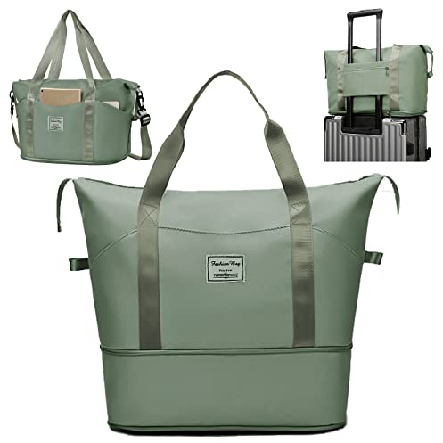Flintronic Bolsa de Viaje Plegable de Gran Capacidad, Bolsa de Gimnasio Plegable, Bolsa de Lona Impermeable Ligera de Tela Oxford para Deportes y Viajes/Verde