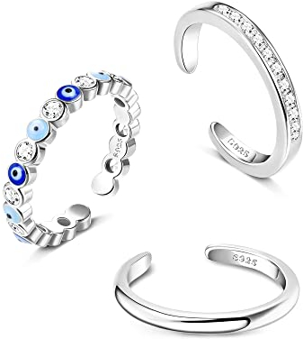 Krfy 925 Silber Zehenringe für Damen Verstellbares Band Pinky Ringe Minimalistischer Strand Fuß Schmuck 3Pcs Open Zehenringe Set