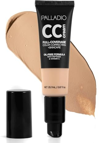Palladio Volldeckende Farbkorrektur-CC-Creme, ölfrei, mit Peptiden und Vitamin C, ideal zum Korrigieren von Rötungen und ungleichmäßigem Hautton, aufbaubare Foundation-Abdeckung (Light 20 W)