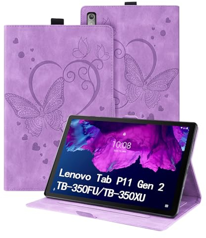 Auslbin Coque pour Lenovo Tab P11 (2nd Gen) 11.5 Pouces TB-350FU/350XU 2022 Housse Papillon Modèle de Cuir PU avec Fonction Support Étui de Protection Tablette pour Lenovo Tab P11 (2nd Gen) - Violet