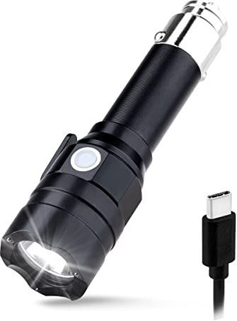 MCCC Petite lampe de poche rechargeable avec allume-cigare 12 V et USB C pour véhicules automobiles d'urgence, outil d'évasion de voiture, extérieur, usage quotidien