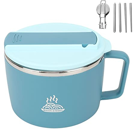 HERCHR Juego De Cuencos De Ramen Para Microondas, Cocina De Ramen Con Asas, Cuencos De Fideos Con Tapa Y Palillos, Juego De Cuencos De Cocina De Fideos De 1200 Ml, Cuenco De Sopa Grande, Apto(azul)