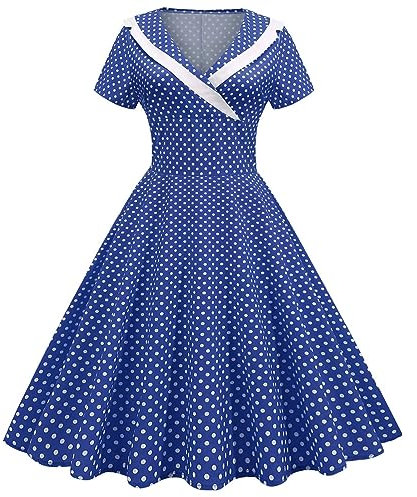 Robe Vintage Années 50 Pin Up Swing Elégantes RéTro AnnéE 50s Pin-Up Rockabilly Swing à Pois De Cocktail FêTe CéRéMonie sans Manche Vintage Robe