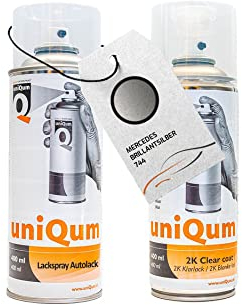 UniQum Autolack + Klarlack 2K Spraydose fürs Auto für MERCEDES BRILLANTSILBER 744 Autolack Reparatur 2 x 400 ml