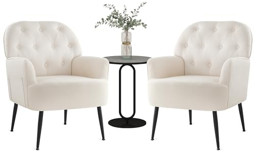 IWMH Sessel Wohnzimmer Schlafzimmer, Lazy Lounge Cocktailsessel Bequemer mit Armlehnen und Einer Seitentasche, Samt Modern dreh Polster Lesesessel mit Metallbeinen (Beige*2)