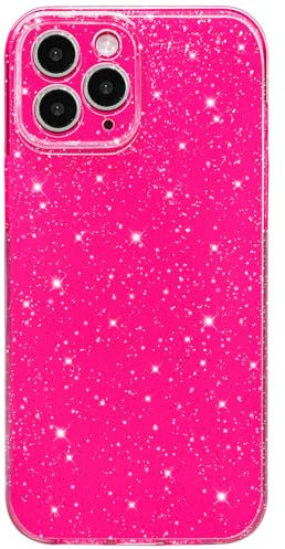 Hython Case for iPhone 11 Pro Case Glitter Cute Sparkly Shiny Bling Sparkle Phone Cases 5.8, Thin Slim Fit Soft TPU Bumper Shockproof Rubber Protective Cover for Women Girls Girly, Hot Pink