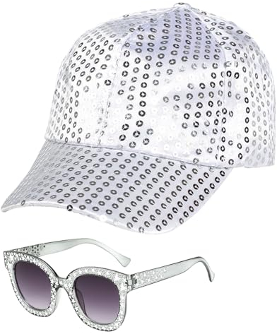 EUPSIIU 2 Stück Disco Accessoires,70er Jahre Kostüm Glitzer Disco Sonnenbrille Strass Pailletten Ohrringe Hut 80er Jahre Outfit Damen für Fasching Karneval Disco Kostüm Damen (2 Stück)