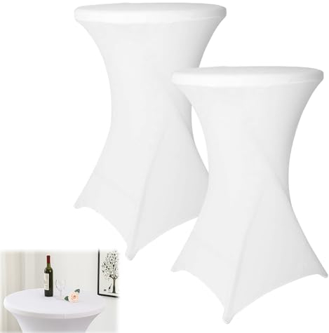 2 pièces Housse Table Haute Stretch: LEKEFET Housse Table Blanche Extensible pour Tables Hautes Ø 80-85 cm Tables Hautes Tables Bistrot Pieds Table Housse pour Comptoir Bar Mariage Fête d'Anniversaire