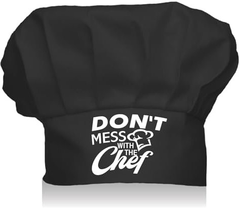 CREATCABIN Gorros Chef Gorro Cocina Algodón Elástico Chef Ajustable Regalos Chef Elásticos Reutilizables para Hombres Mujeres Adultos Parrilla Unisex Cocina-Not' Mess with The Chef 23x30cm(Negro)