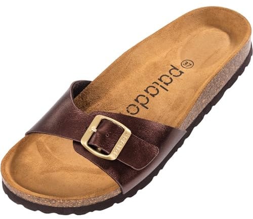 Palado Pantoletten Damen Malta Metallic – gefertigt in Spanien – weiche Veloursleder-Decksohle – robuste EVA-Sohle – edles Metallic-Design Braun UK9,5 - EU43