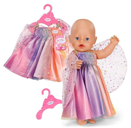 BABY born Regenbogenkleid, Puppenkleid mit Flügeln und Glitzer für 43cm Puppen, 836132 Zapf Creation