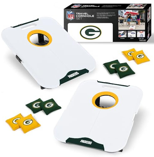 Wild Sports NFL Green Bay Packers Pro Football Allwetter-Cornhole Set – Reise-Sitzsack-Wurfset enthält 8 Sitzsäcke