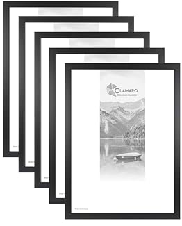 CLAMARO Bilderrahmen A5 Schwarz matt M30 3er Set +2 Rahmen Bonus-Pack | 5 Stk. Bilderrahmen DIN A4 (14,8x21) COLLAG Ehandgefertigt nach Maß Moderner eckiger MDF Holz inkl. Acrylglas Scheibe