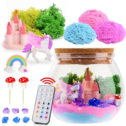 dashfor Licht-Up Einhorn Terrarium Geschenke für Mädchen, DIY Einhorn Terrarium Bastelset mit Timing Fernbedienung und farbigen Lichtern - Mädchen Geburtstag Weihnachts geschenk Alter 5 6 7-13