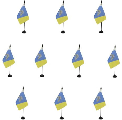 AZ FLAG – Lote de 10 banderas de mesa canarias – 15 x 10 cm – 10 mini banderas de canarias – España de oficina 100% poliéster con zanja de 25 cm y base de plástico negro