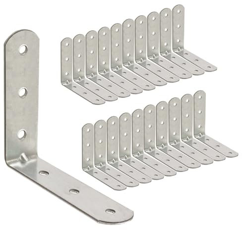 OMIDEAS 20 x Angle Bracket (50 x 50 x 16) 90 Degree L Shape Corner Brace Plate Wood Metal Connecting Fixing Joining Repair Support Galvanised Connector