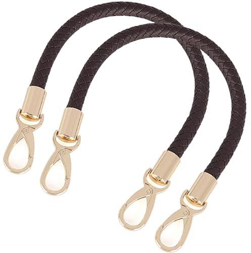 WANYI 2 Stück 40cm Taschenhenkel Leder Taschengurte zum Wechseln DIY Taschengriffe Schultergurt Taschenriemen Ersatzhenkel für Taschen Handtasche Geldbörse mit 2 Gold Karabinerhaken (Dunkler Kaffee)