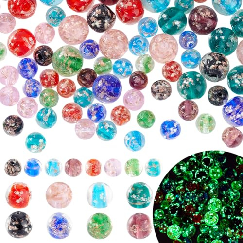 PH PandaHall 128 stücke Leucht Perlen Glow In The Dark Runde Glas Perle 8mm 12mm Runde Spacer Lose Perlen Für DIY Handwerk Armband Schmuck Machen Halskette