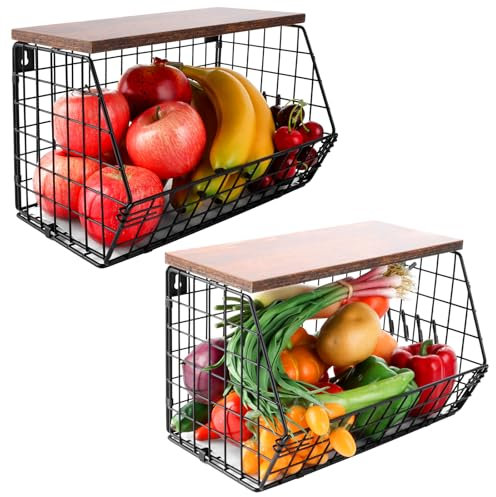 GBACHOOSE Lot de 2 Panier a Fruit, Corbeille a Fruit suspendues - En métal - Pour le stockage des fruits et légumes
