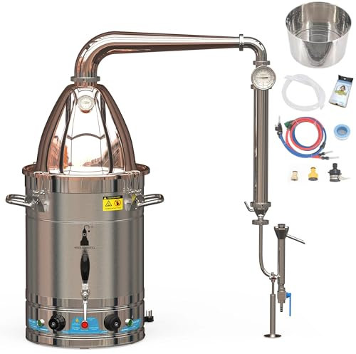 HOOLOODISTILL 13.7Gal/52L Alcohol Distiller Pot Still with Copper Lid and Lyne Arm Wine Making Kit for DIY Whisky Wine Brandy Gin Alcohol Copper Moonshine Still (RT65)