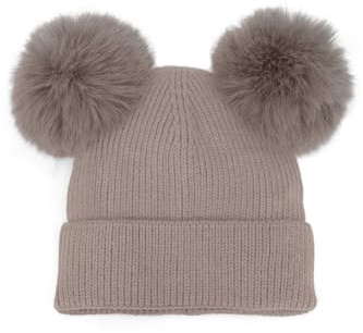 QUEEN HELENA Wintermütze mit Bommel Pelzige Mütze Warme Mütze Kürbis Casual Damen CP24-01, Taupe, One size