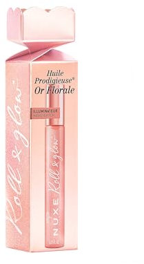 NUXE Huile Prodigieuse Or Florale Roll-On Christmas Cracker (8ml) – Illuminates Face & Décolleté with Rose-Gold Highlights – Shimmering Dry Oil – Gift Set with Floral Scent