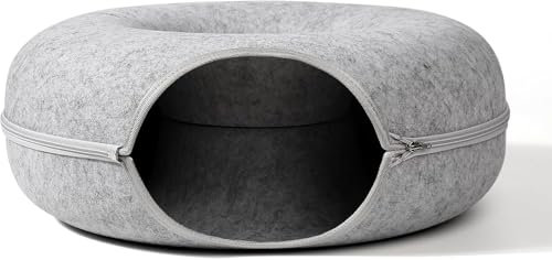 Xiaohui887 Cat Donuts - Peek-a-boo Hole für Indoor-Katzen - Kratzfestes Katzenspielzeug für mittelgroße Katzen bis zu 4,1 kg (20x20x10 mittel, hellgrau)