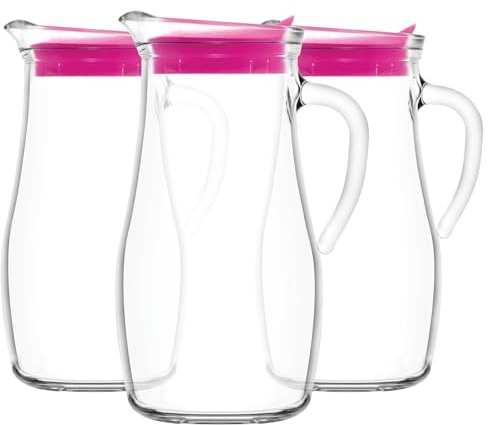 LAV 1.8L Misket Wasserkrüge aus Glas mit Silikondeckel - 3X Groß Küche Saft Milch Eistee Getränke Kühlschrank Krug Spender Container Karaffe Flasche