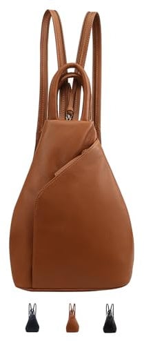 Lloyd Baker London - Zue Sleek Leather Triangle 100% Echtes Leder Damen Rucksack - Modernes & Vielseitiges Design mit Doppelreißverschluss, hautfarben, 38