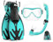 OutdoorMaster Marlin Kinder Maske Flossen Schnorchel Set, Dry Top Schnorchel Ausrüstung mit verstellbaren Flossen, Anti-Fog Schnorchel Maske Set für Jungen und Mädchen Alter 6-16, S/M, Cyan