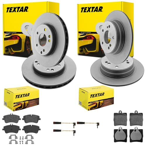 Textar Bremsscheiben + Beläge vorne + hinten | 92105905 + 2314401 + 92032703 + 2191901 Kompatibel mit C-Klasse (W203),C-Klasse Sportcoupe (CL203),CLC-Klasse (CL203),CLK (C2