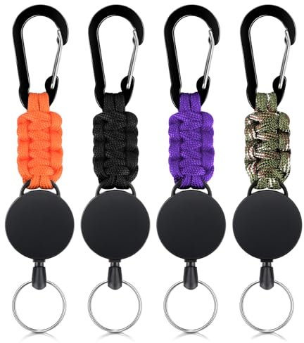 MINISOISO 4PCS Porta Badge Retrattile Portachiavi Allungabile Cordino Estraibile JoJo con Corda in Acciaio da 60 cm Portachiavi Retrattile con Moschettone Forte Corda a Molla