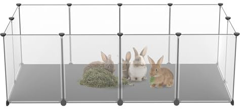 NAIZY Freigehege 12Pcs Laufstall 143x73x46cm Laufgitter mit Matte Welpenlaufstall Weiß Kleintiergehege 35x45cm per Stück Freilaufgehege DIY Erweiterbar Kaninchen Meerschweinchen Gehege