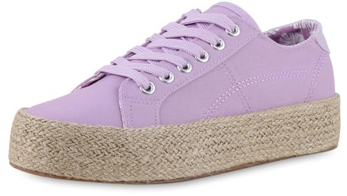 VAN HILL Damen Plateau Sneaker Plateau Bast Trendy Schuhe 217329 Helllila 40