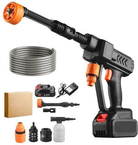 Ruspela Cordless Pressure Washer 6000mAh Battery Powered 24V High Pressure Washer Gun with 6- in- 1 Nozzle 60bar Compact Portable Pressure Cleaner for Car Windows and Patio Cleaning