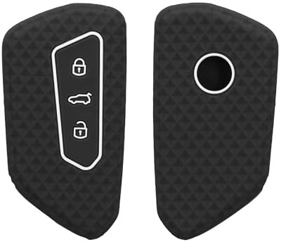 kwmobile Key Cover Compatible with VW Golf 8 3 Button Car Key - Soft Silicone Car Key Fob Holder Protector Case - Black Matte